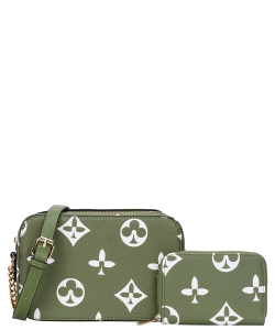 2in1 Pattern Print Crossbody Bag with Wallet DH-8356A GREEN